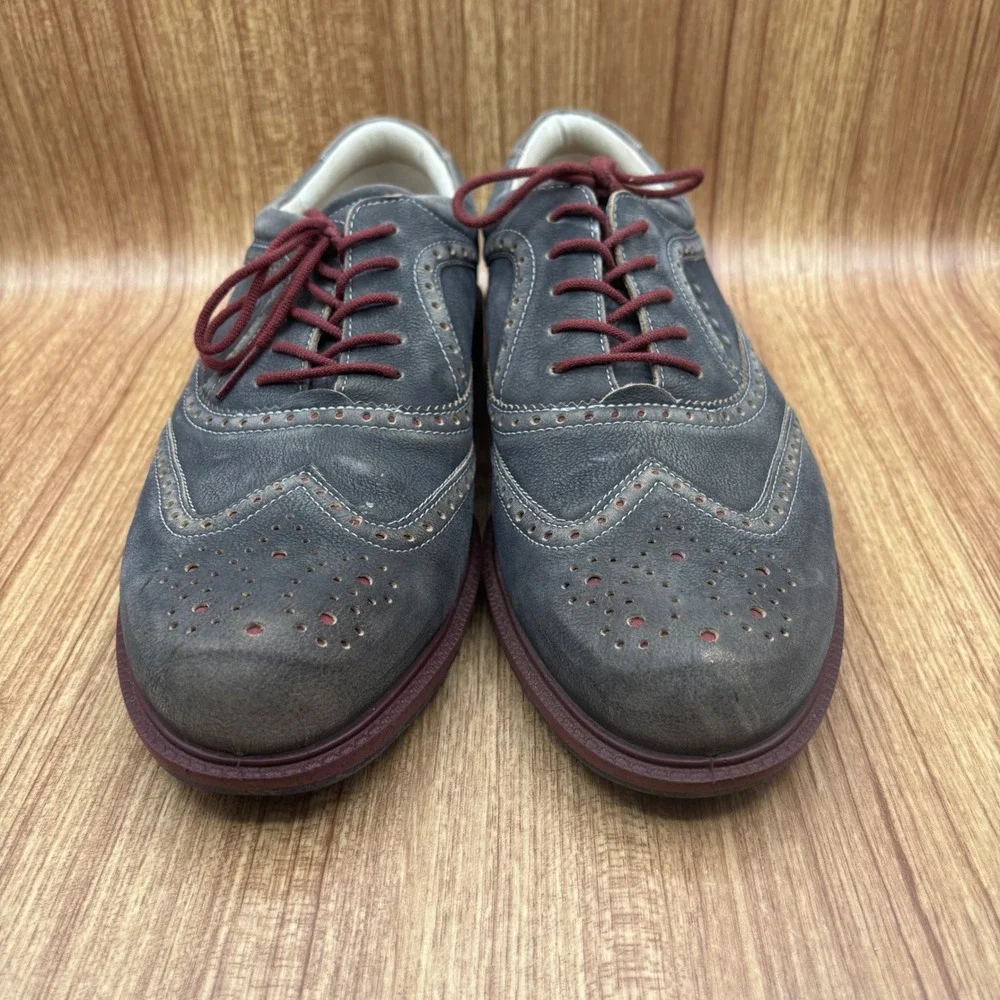 ECCO Tour Hybrid Golf Oxford Mens Gray Port Size 42‎ Leather Brogue Spiked Sole